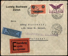 EUROPA - SVIZZERA - 45 Cent (183) + 1 Franco (191) - Aerogramma Espresso Da Zurigo A Budapest Del 18.9.33 - Otros & Sin Clasificación