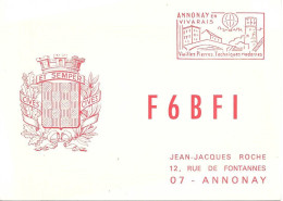 Carte QSL F6 BFI Annonay En Vivarais 22 Juillet 1973 Jean Jacques Roche Flamme Annonay France - Radio Amatoriale