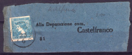 FRANC.X GIORNALI 3C.AZZURRO III TIPO 1 MARGINE CORTO  SASS.3  USATO  SU FRAMMENTO   X CASTELFRANCO  CV 1.000+++ - Lombardije-Venetië