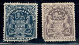 OLTREMARE - BRITISH SOUTH AFRICA - 1898 - 5 Sterline (73) + 10 Sterline (74) - Senza Gomma - Difettosi In Angolo - Autres & Non Classés