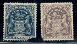 OLTREMARE - BRITISH SOUTH AFRICA - 1898 - 5 Sterline (73) + 10 Sterline (74) - Senza Gomma - Difettosi In Angolo - Otros & Sin Clasificación