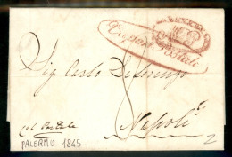 PREFILATELICHE - 1845 Lettera Da Palermo 10 Giu. Per Napoli Con Bollo Ovale Vapori Postali E Bollo Di Controllo In Rosso - Other & Unclassified