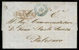 PREFILATELICHE - 1852 Lettera Da Napoli 20 Dic. Con Ovale Franca In Rosso E Bollo Azzurro Della Posta Di Napoli Via Di M - Otros & Sin Clasificación