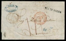 PREFILATELICHE - Lettera Da Barcellona Del 28 Nov. 1853 Non Affrancata Per Livorno Con Bollo Lineare Via Di Nizza E Segn - Otros & Sin Clasificación