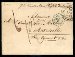 PREFILATELICHE - 1855 Lettera Da Livorno 19 Apr. Per Marsiglia Manoscritto "p.la Via Di Mare Vap. M. Antonietta" E Segni - Other & Unclassified
