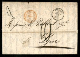 PREFILATELICHE - 1852 - Lettera Doppio Porto Da TORINO 23 SETT.52 Per Lione Con Bollo 3 SARD 3 PT DU BEAUVOISIN 24 SEPT. - Autres & Non Classés