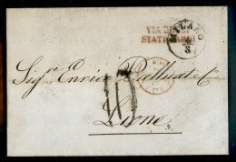 PREFILATELICHE - 1856 - Lettera Da MILANO 6/8 Per Lione Con Bollo VIA DEGLI STATI SARDI In Rosso E Tassa A Tampone 10 - Sonstige & Ohne Zuordnung