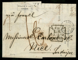 PREFILATELICHE - 1858 - Lettera Da Londra 19 JA 1858 Per Nizza Sardegna Con M/s "via France" Segno Di Doppio Porto E Tas - Other & Unclassified
