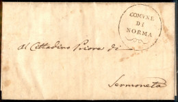 PREFILATELICHE - 1849 - Repubblica Romana - Comune Di Norma (Ovale) - Lettera In Franchigia Per Sermoneta Del 2.7.49 - Sonstige & Ohne Zuordnung