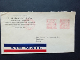 Jolie Lettre Air Mail Depuis Chicago Vers Needham Le 27 Février 1936. Machine à Affranchir Pour 6 Cents - Lettres & Documents