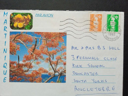 Lettre Depuis La Martinique, Fort De France Pour Doncaster En L' Angleterre Le 11 Juin 1993 - 1989-1996 Bicentenial Marianne