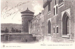 CARTOLINA MILANO CASTELLO SFORZESCO CON ANNULLO TARGHETTA BANDIERA - Castles