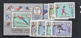 OLYMPICIS - KATHIRI STATE SEIYUN-1967-GRENOBLE OLYMPICS SET + S/SHEET (mic134A+bl7A) MINT NEVRE HINGED, SF £ 23 - Invierno 1968: Grenoble