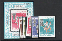 OLYMPICS -  MAHRA STATE - 1967 - MEXICO OLYMPICS SET OF 5 + S/SHEET IMPERF (mic 25/29B+bl2B)  MINT NEVER HINGED,  - Zomer 1968: Mexico-City