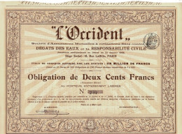 Obligation De 1908 Sté D'Assurances Mutuelles à Cotisations Fixes Contre Les Dégats Des Eaux Et La Responsabilité Civile - Banca & Assicurazione