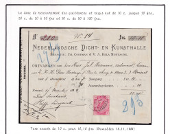 DDFF 836 - Emission Maudite - TP 38 Sur Reçu BRUXELLES 1884 - Nederlandsche Dicht - En Kunsthalle - 1883 Léopold II