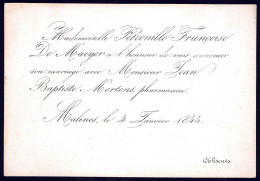 +++ CARTE PORCELAINE - Faire Part De Mariage - De Maeyer  Et Mertens ( Pharmacien ) - MALINES 1844  // - Cartoline Porcellana