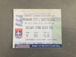 Birmingham City V Sheffield Wednesday 2001-02 Match Ticket - Biglietti D'ingresso