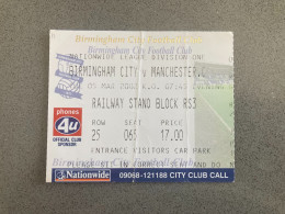 Birmingham City V Manchester City 2001-02 Match Ticket - Tickets D'entrée