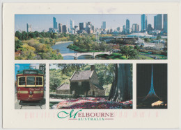Australia VICTORIA VIC Tram City Multiviews MELBOURNE Nucolorvue 11ML521 Postcard 2000 Pmk 45c Olympics Basketball Stamp - Melbourne