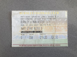 Burnley V Manchester City 2001-02 Match Ticket - Tickets D'entrée