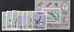 OLYMPICS - KATHIRI STATE SEIYUN-1967-GRENOBLE OLYMPICS SET + S/SHEET IMPERF (mic134B+bl7B) MINT NEVRE HINGED, SF £ 23 - Invierno 1968: Grenoble