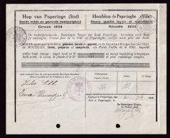 DDFF 883 -- Document De Pesage De Houblon De POPERINGHE , Récolte 1934 - Cachet De La Ville - Signé De Beedigde Weger - Cervezas