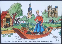 ► 13eme Journée De La Carte Postale 1992 -  Hortillonnage Maraichère Dessin De Cuvelier ( Tirage 1000 Exemplaires) - Cultures