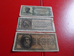 Lot De 3 Billets De 1000000/5000000/500000 Drachmes 1944 Grece - Griekenland