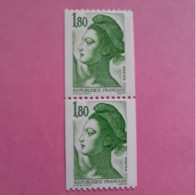 Roulette N°2378a 1.80 F Vert N° Rouge Neuf ** En Paire - 1982-1990 Liberté De Gandon