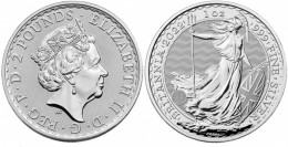 GRANDE-BRETAGNE . BRITANNIA .1 ONCE D'ARGENT 2022 . - 2 Pounds