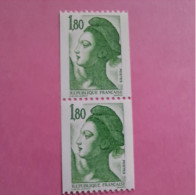 Roulette N°2378a 1.80 F Vert N° Rouge Neuf ** En Paire - 1982-1990 Liberté De Gandon