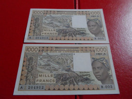 2 Billets 1000 Francs Côte D'ivoire 1981 Neuf/spl/unc Suite De 2 - Otros – Africa