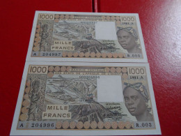2 Billets 1000 Francs Côte D'ivoire 1981 Neuf/unc Suite De 2 Billets - Otros – Africa