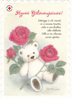 Postal Stationery - Valentine's Day - Teddy Bear Sitting With Roses - Red Cross - Suomi Finland - Postage Paid - Enteros Postales