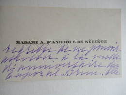 Madame  D Andoque De Seriege - Visiting Cards