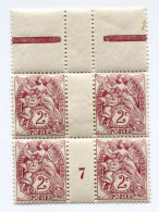 FRANCE N°108  ** TYPE BLANC IB EN BLOC DE 4 AVEC MILLESIME 7 ( 1907 ) - Millésime