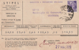 BOLLETTA TELEFONICA STIPEL 1945 RSI C.50 MON DIST TIMBRO MANTOVA (YK979 - Marcophilia