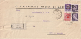 RACCOMANDATA 1944 RSI 2X1+50 SS+20 MON DSIT TIMBRO CARPI MODENA NOVI DI MODENA (YK938 - Marcofilía