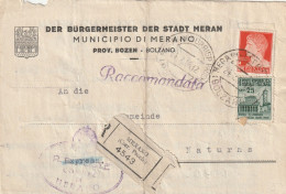 RACCOMANDATA 1945 RSI 1,75+25 MON DIST TIMBRO MERANO NATURNO (YK870 - Marcophilia