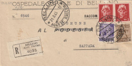 RACCOMANDATA 1945 LUOGOTENENZA 2X2+30-50 MON DIST TIMBRO BELLUNO (YK788 - Marcofilía