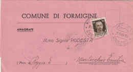 LETTERA 1943 C.30 RSI TIMBRO FORMIGINE MODENA MONTECCHIO REGGIO EMILIA (YK714 - Marcofilía
