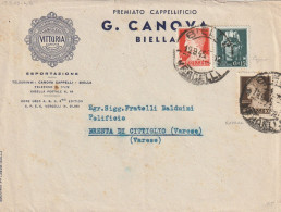 LETTERA 1945 LUOGOTENENZA C.15+10+1,75 TIMBRO BIELLA VERCELLI CITTIGLIO VARESE (YK675 - Marcofilie