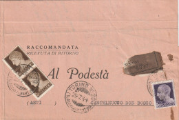 RACCOMANDATA RSI 1944 L.1+2X10 TIMBRO TORINO CASTELNUOVO DEL BOSCO (YK543 - Storia Postale