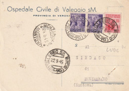 CARTOLINA POSTALE 1945 LUOGOTENENZA 2X50+20 MON DIST TIMBRO VALEGGIO SUL MINCIO MONZAMBANO MANTOVA (YK535 - Marcofilía
