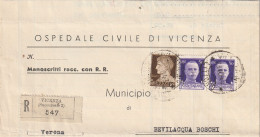 RACCOMANDATA 1943 RSI 2X10+10 TIMBRO VICENZA BEVILACQUA VERONA (YK525 - Marcofilía