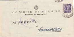 LETTERA 1945 RSI C.50 MON DIST TIMBRO CONCOREZZO MILANO (YK508 - Marcofilía