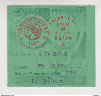 Fixe Vignette Automobile 8 Cv 1963-1964 120 Francs - Andere & Zonder Classificatie