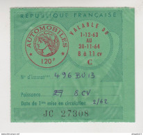 Fixe Vignette Automobile 8 Cv 1963-1964 120 Francs - Autres & Non Classés