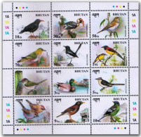 BHUTAN 1998 Bird,Cochoa,Duck,Hornbill,Robin,Mynah,Tailorbird,Creat,Cuckoo, Sheetlet, MNH (**) - Bhoutan